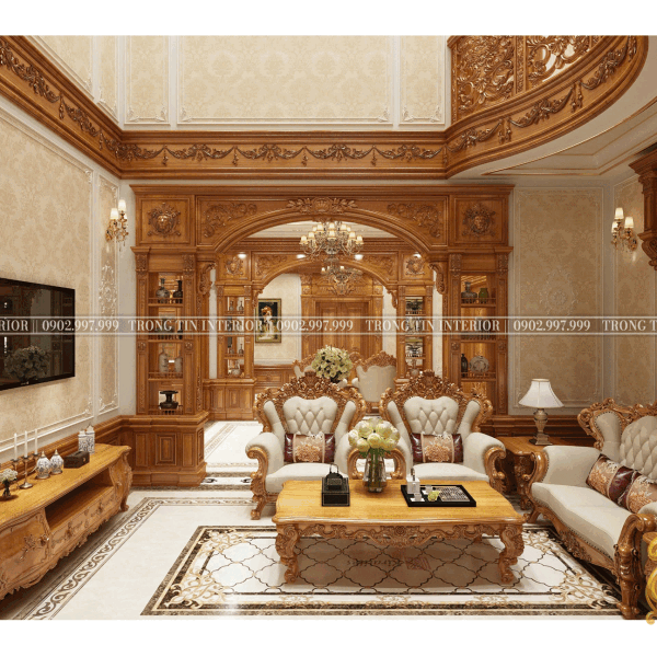 Phòng Khách Gỗ Cổ Điển Mẫu 11