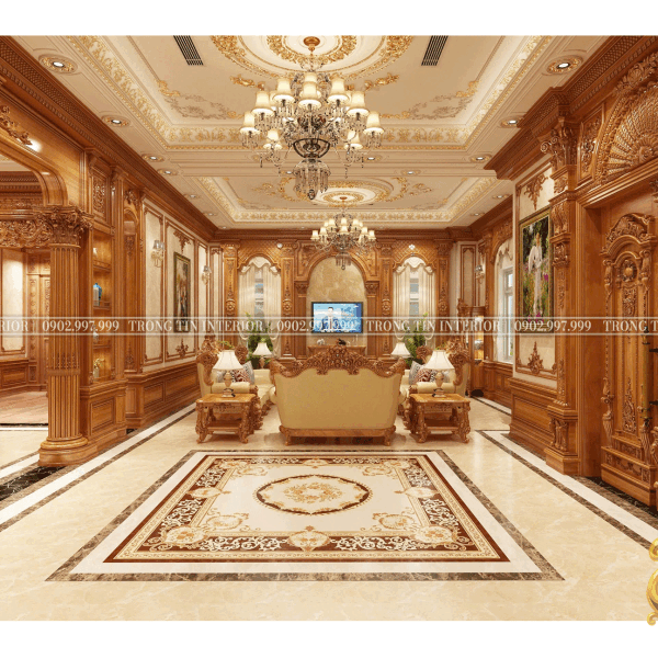Phòng Khách Gỗ Cổ Điển Mẫu 12