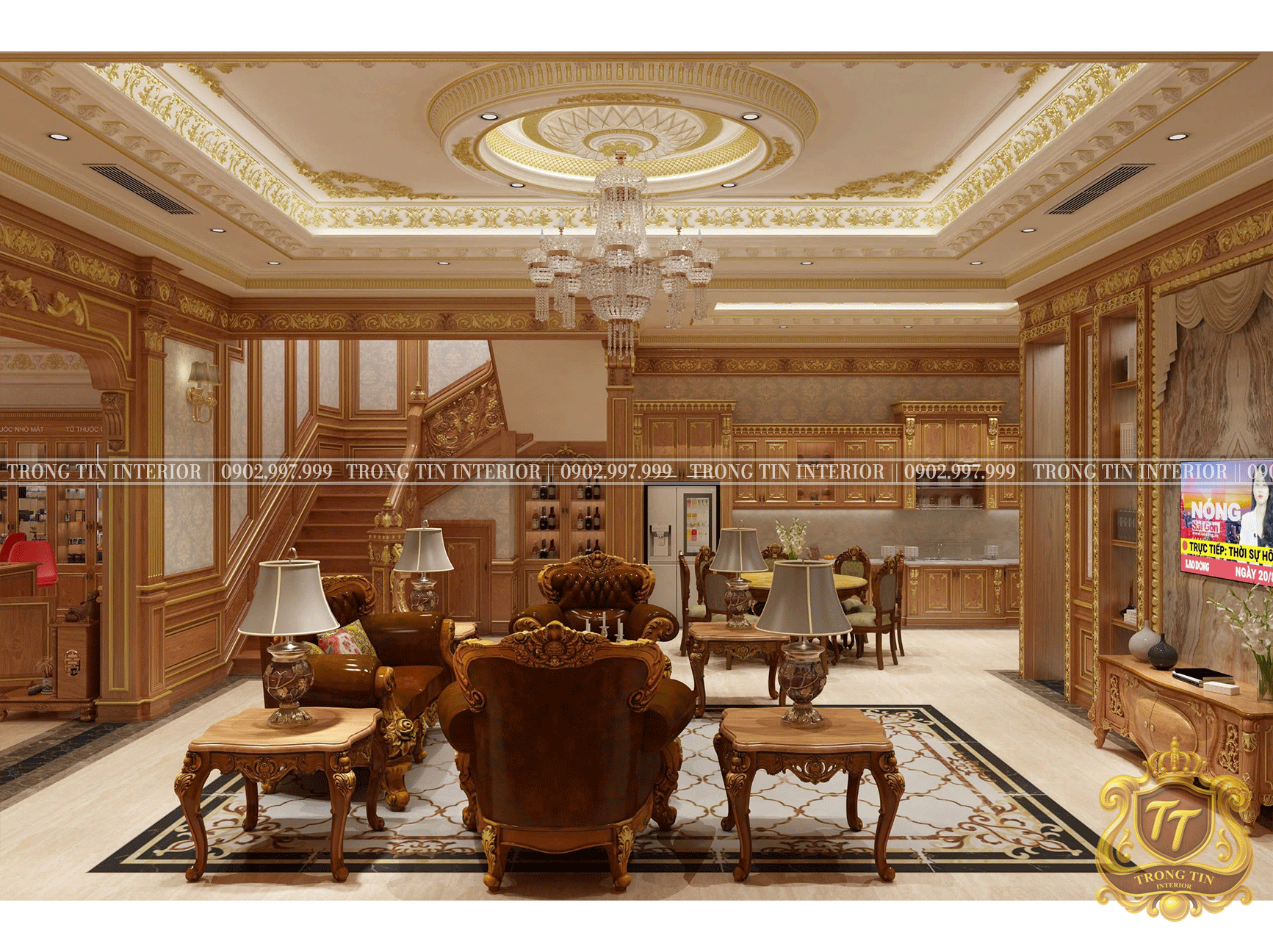 Phòng Khách Gỗ Cổ Điển Mẫu 7