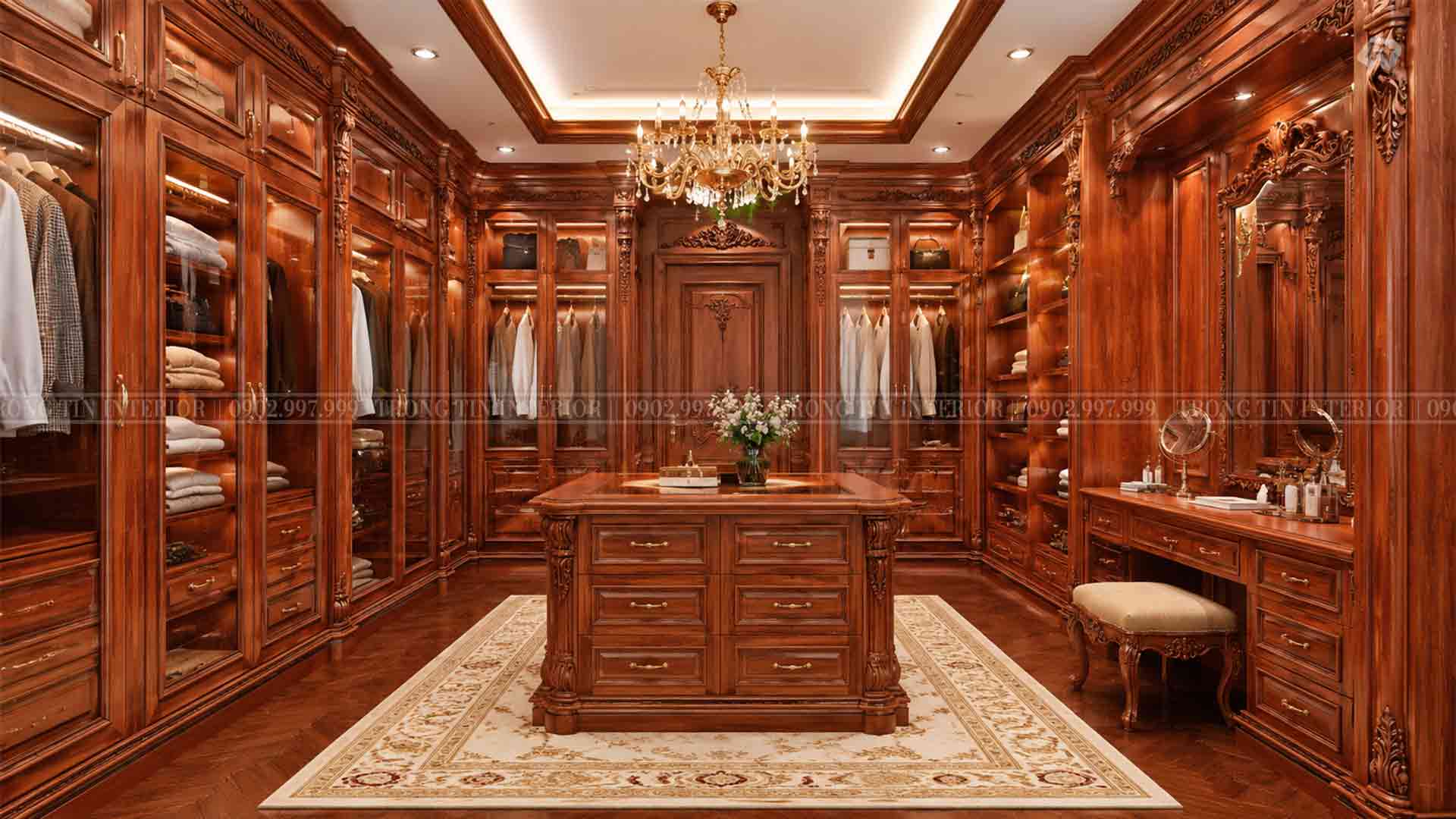 Phòng thay đồ cổ điển với gỗ gỏ đỏ Lào