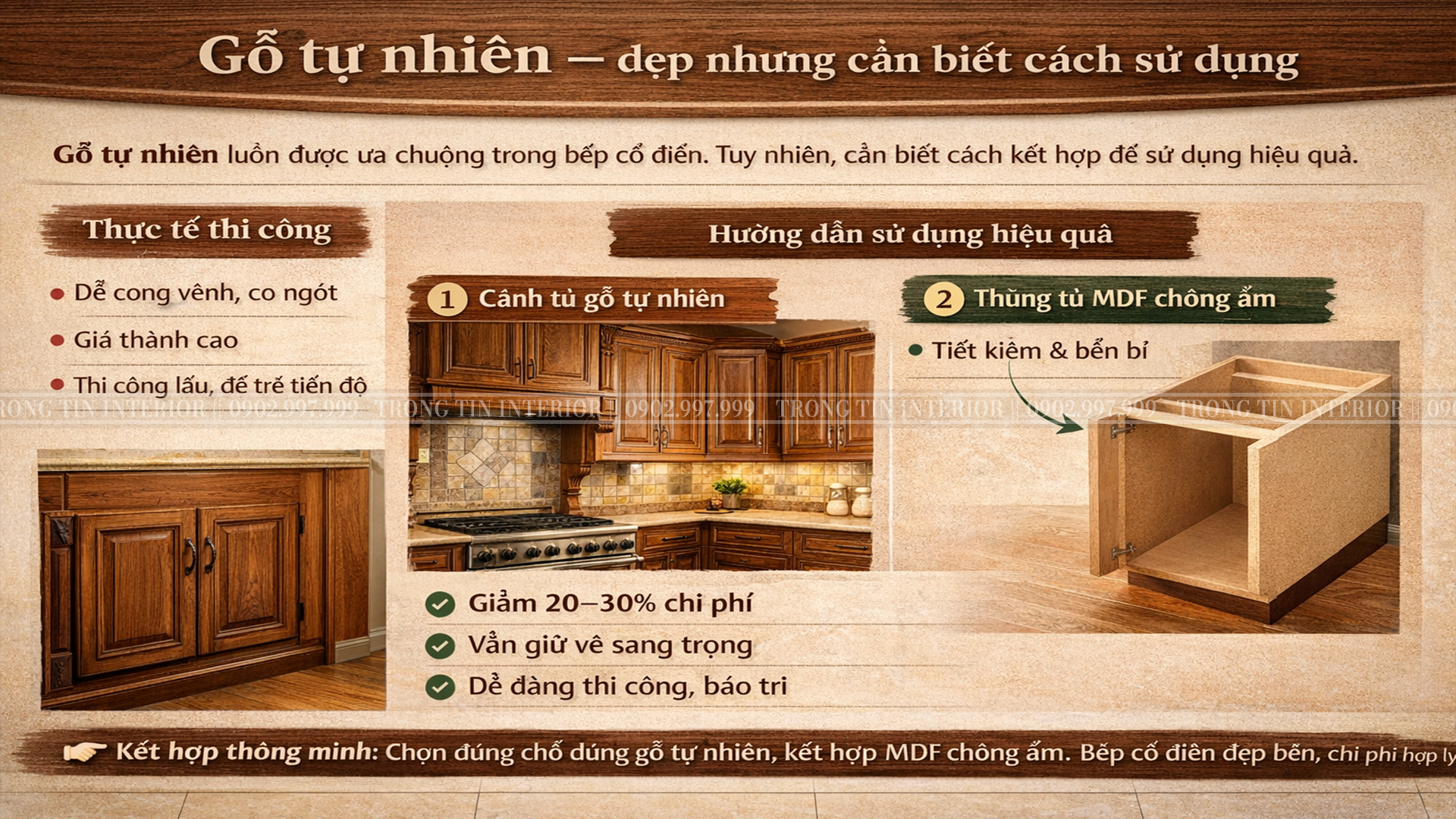 Sử dụng gỗ tự nhiên cho phong bếp cổ điển