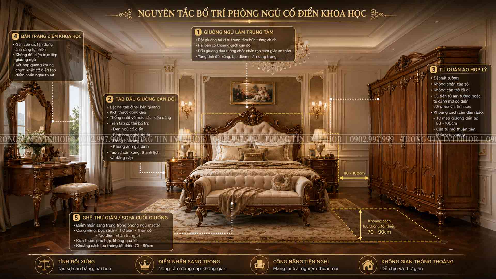 Nguyên tắc trong bố trí phòng ngủ cổ điển