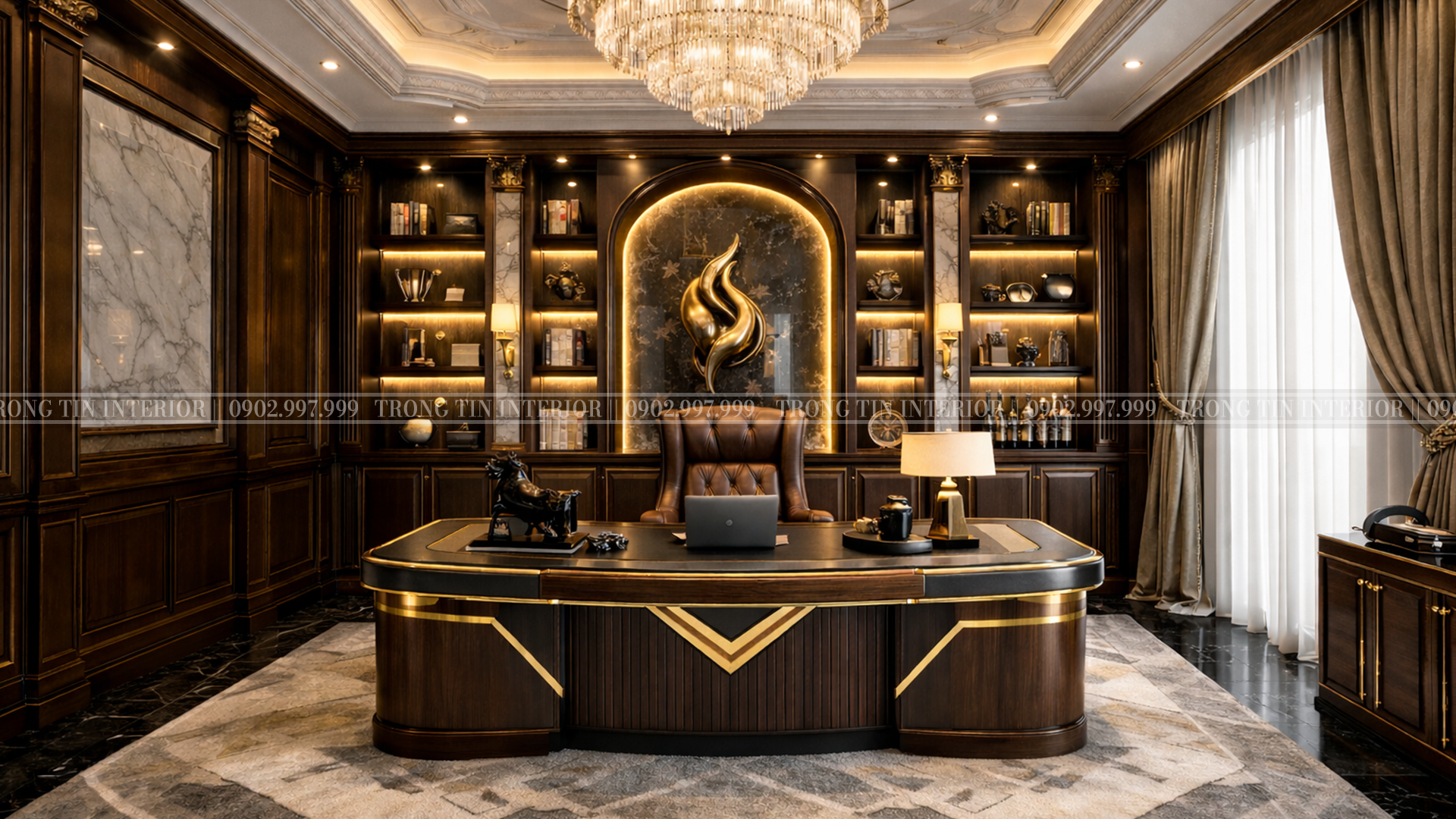 Không gian phòng làm việc được thiết kế theo phong cách Tân Cổ Điển