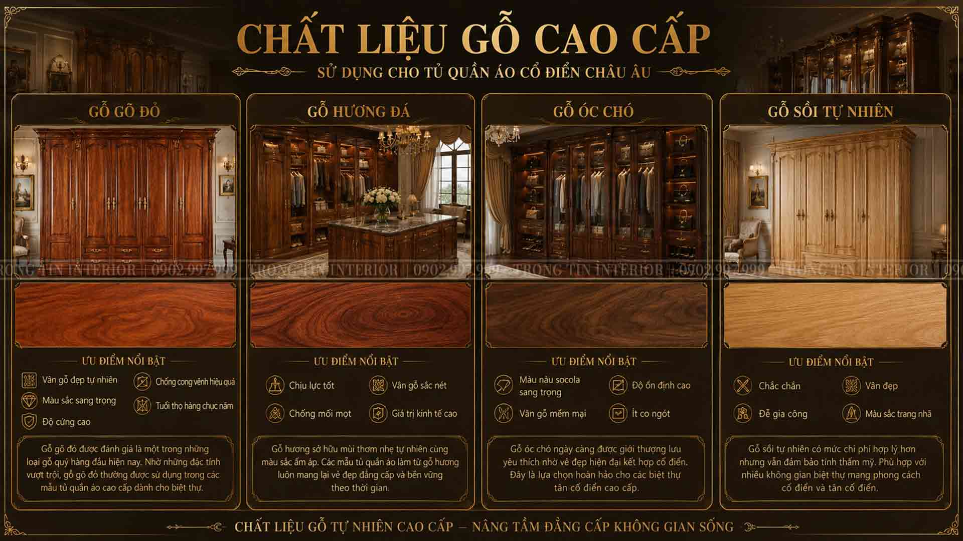 Vật liệu thường được sử dụng trong nội thất cổ điể Châu Âu Cao Cấp