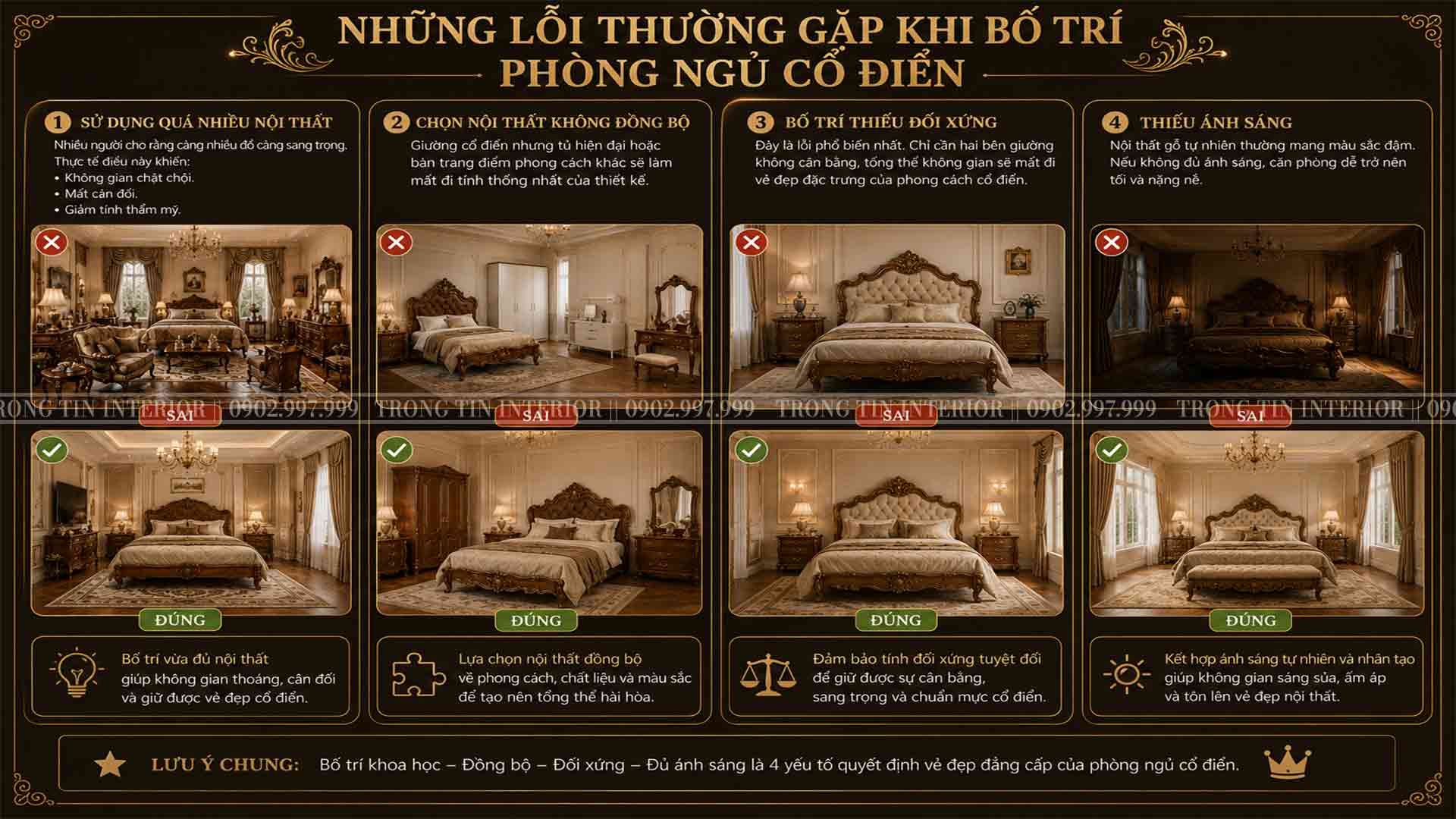 Những lỗi cơ bản trong thiết kế phòng ngủ cổ điển Châu Âu