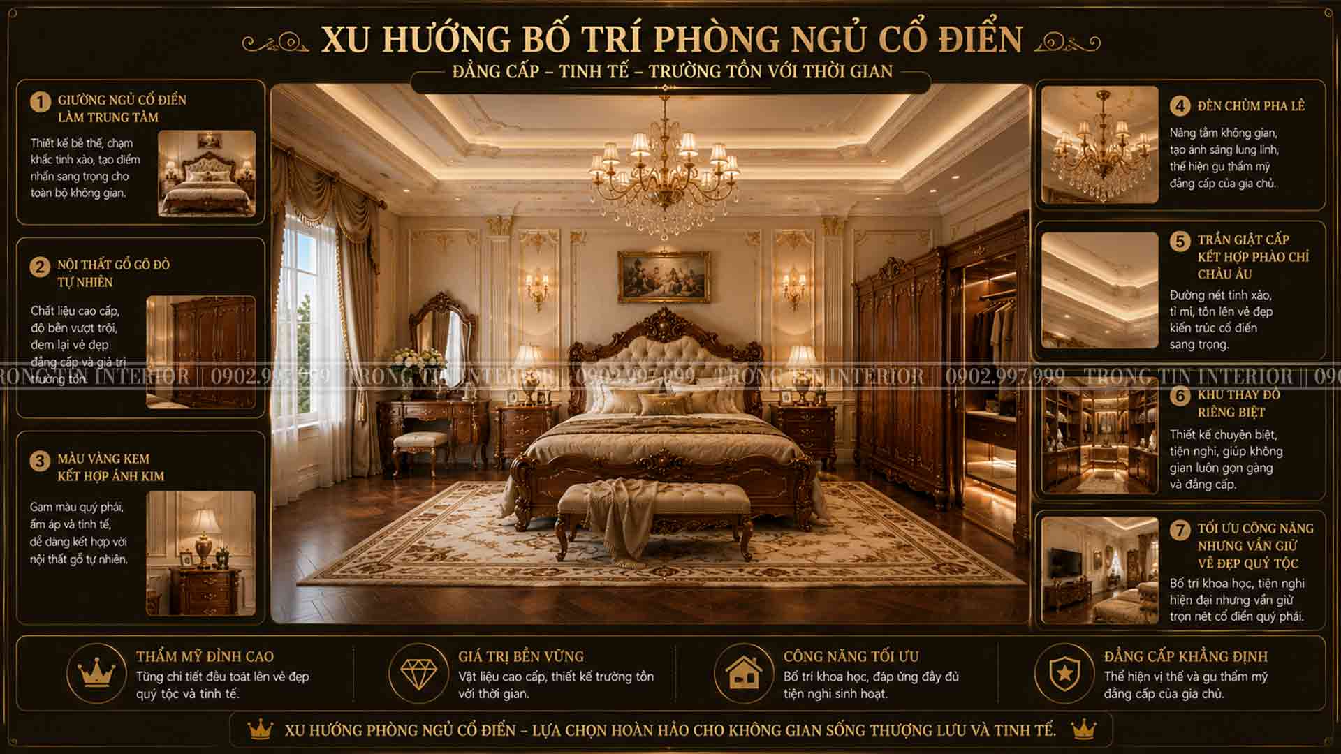 Bố trí phòng ngủ cổ điển Châu Âu thường được sử dụng
