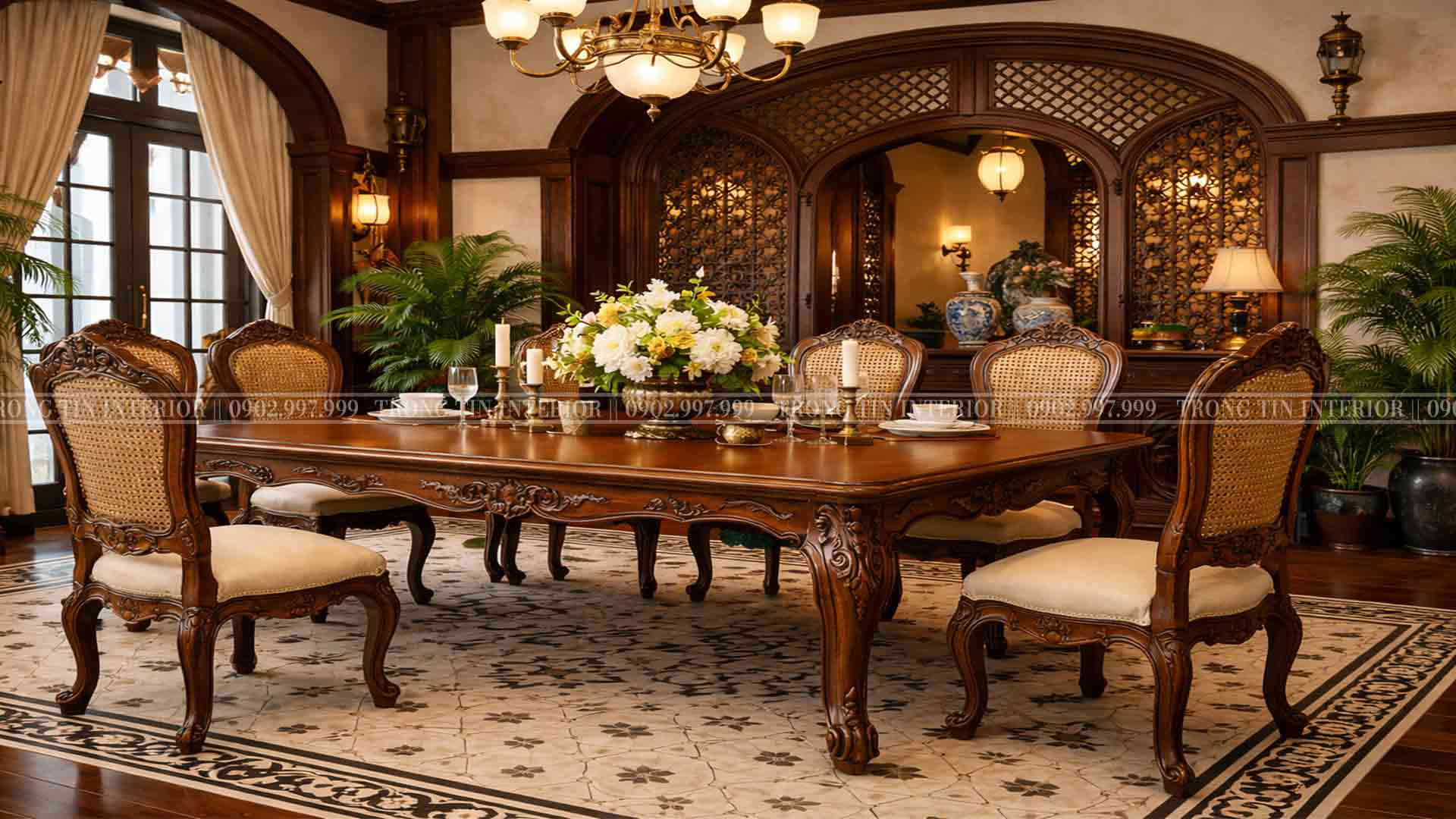 Bàn ăn cổ điển indochine với phong cách quý tộc