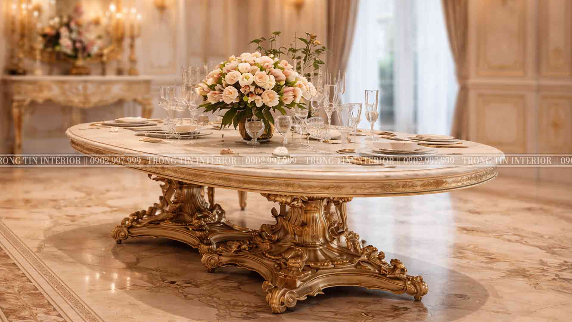 bàn ăn oval cổ điển theo phong cách louis 16