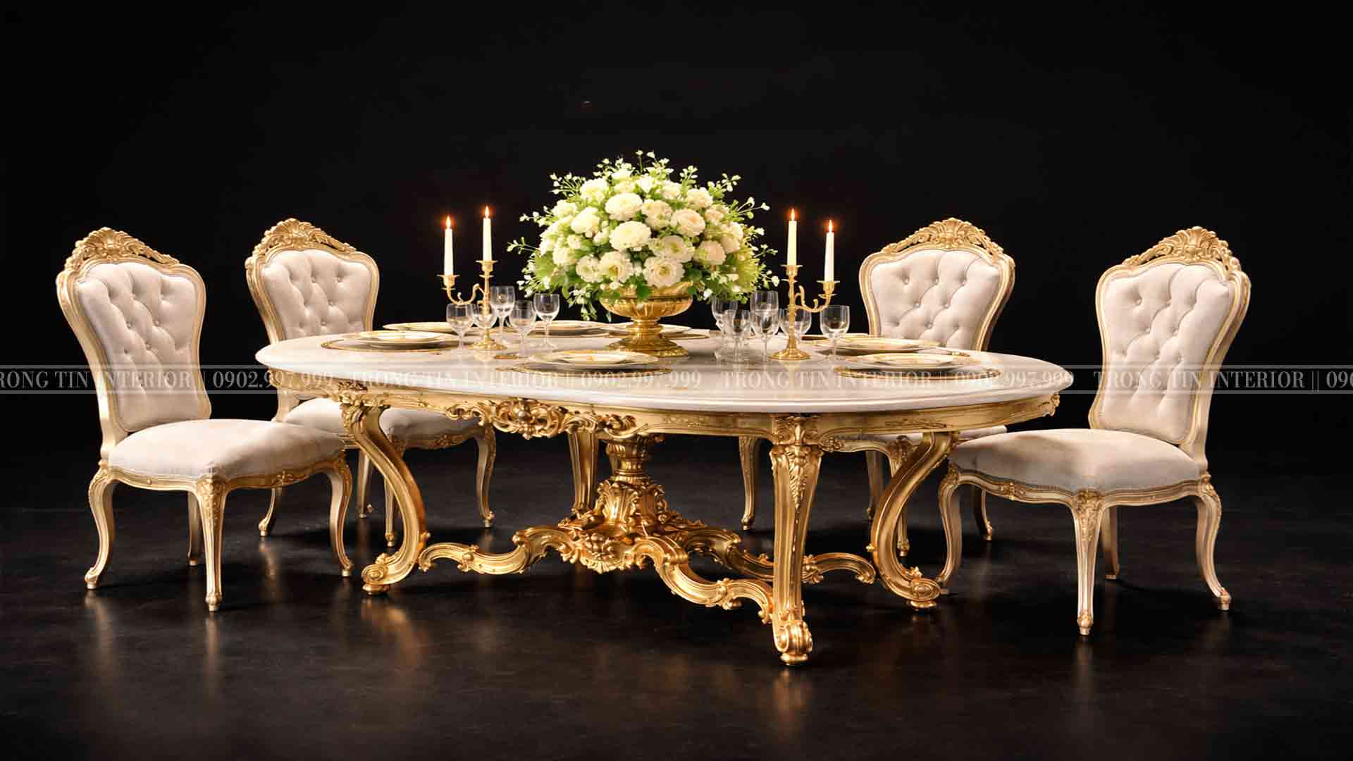 Bàn ăn phong cách Louis đã được tối giản theo xu hướng hiện nay