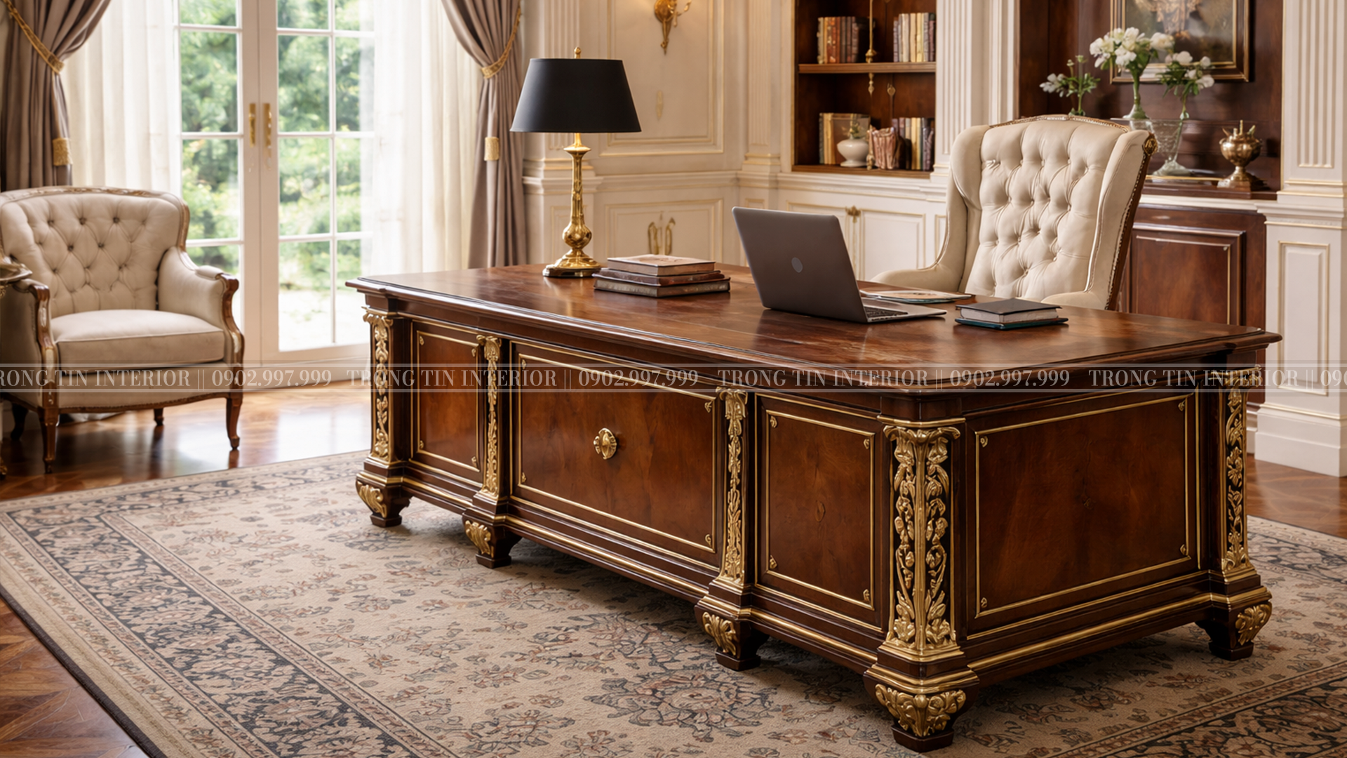 Bàn làm việc giác vàng theo phong cách cổ điển