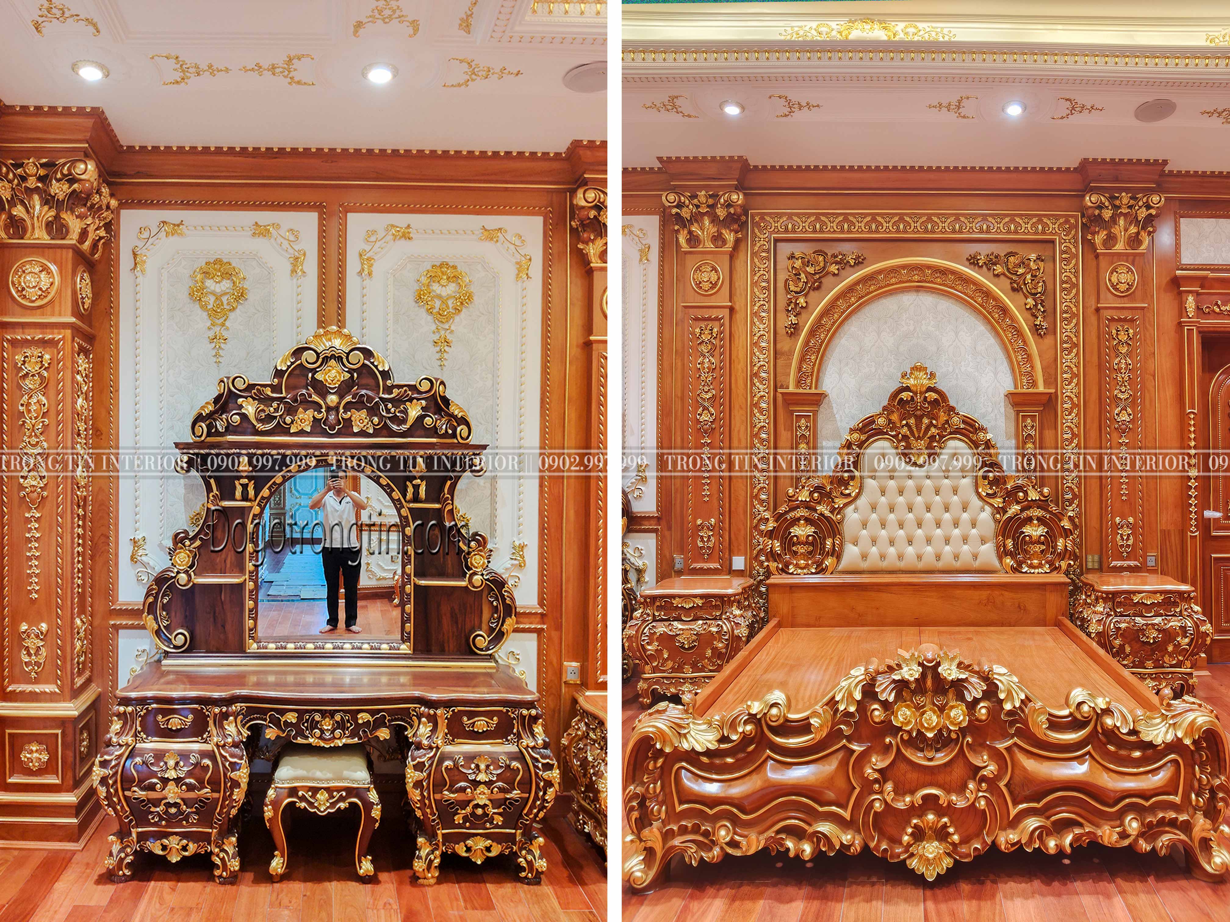 Bàn Trang Điểm Và Giường Ngủ Cổ Điển Được Dát Vàng Thật 100%