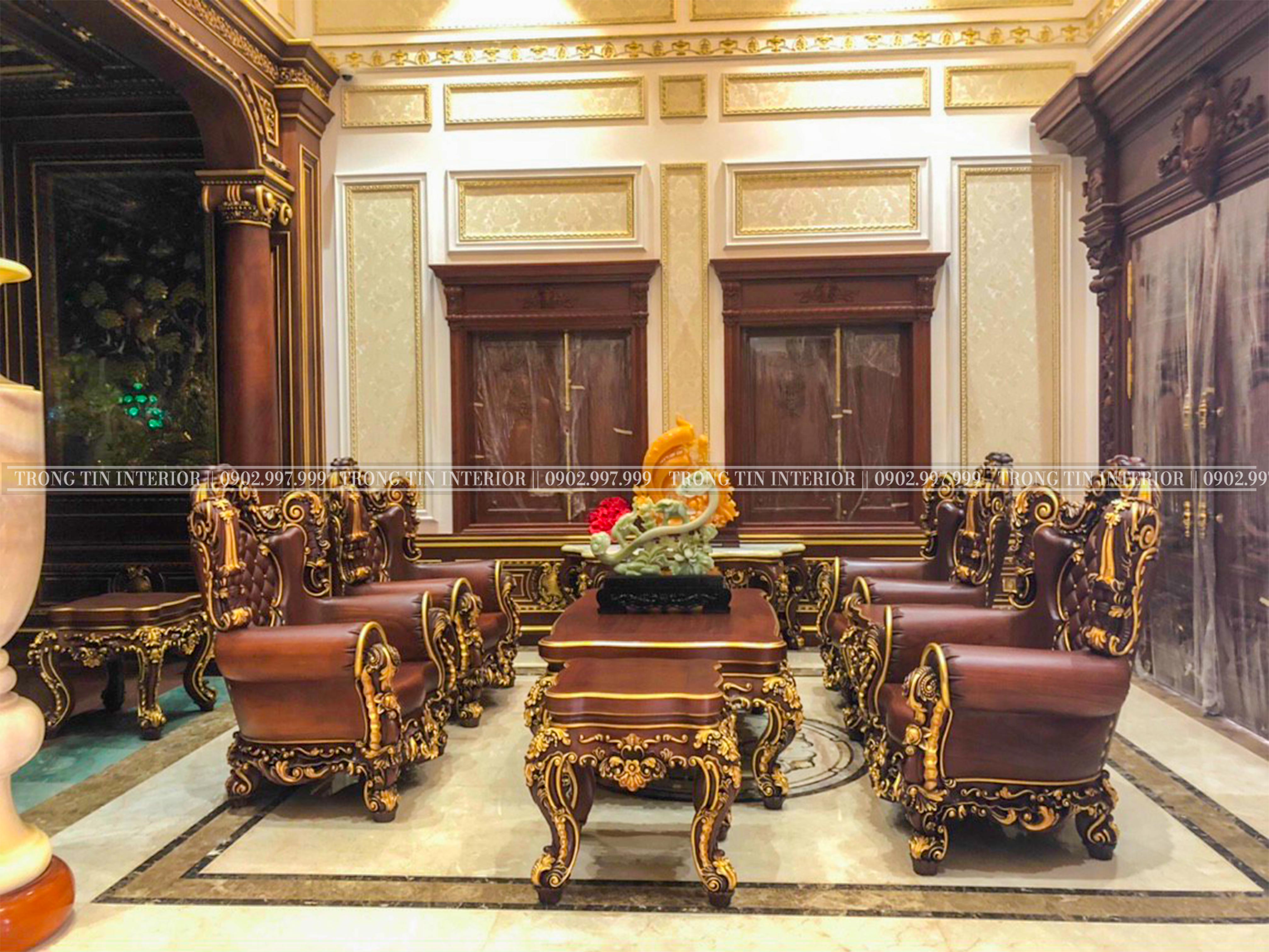 Bộ bàn ghế cổ điển dát vàng