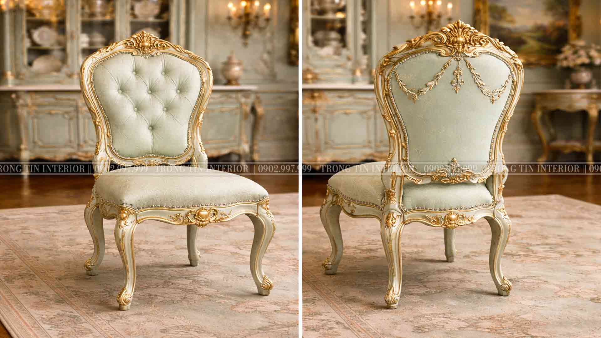 Ghế ăn cổ điển phong cách Louis màu chủ đạo là Xanh Pastel