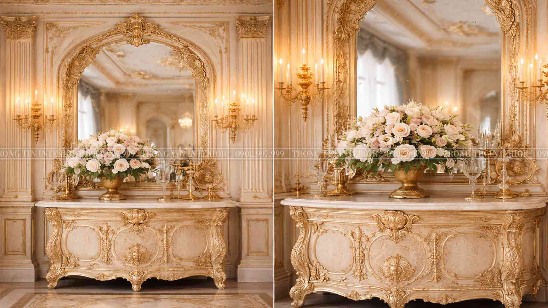 Gường và bàn console trang trí trong phong cách cổ điển Louis