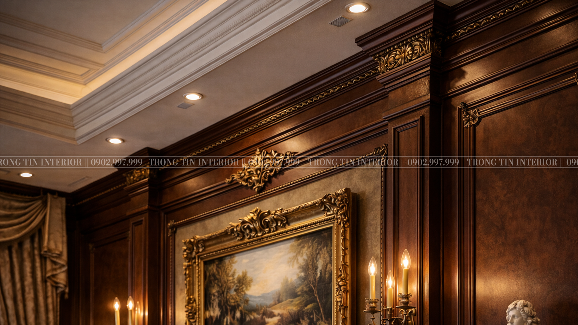 Hệ phào chỉ – Tường – Trần trong không gian phòng làm việc cổ điển Châu Âu