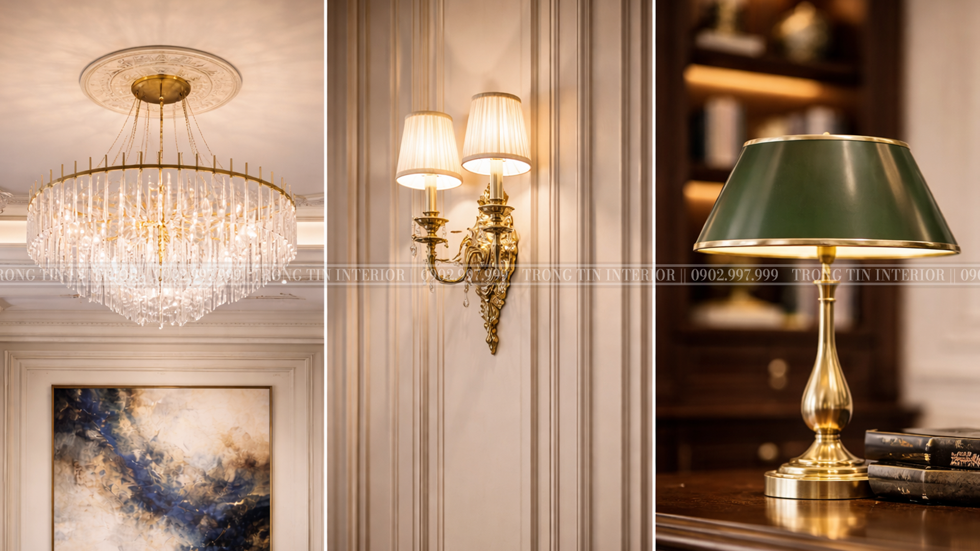 Hệ thống đèn trang trí được sử dụng trong phòng làm việc tân cổ điển giúp không gian trở nên hiện đại pha kèm cổ điển