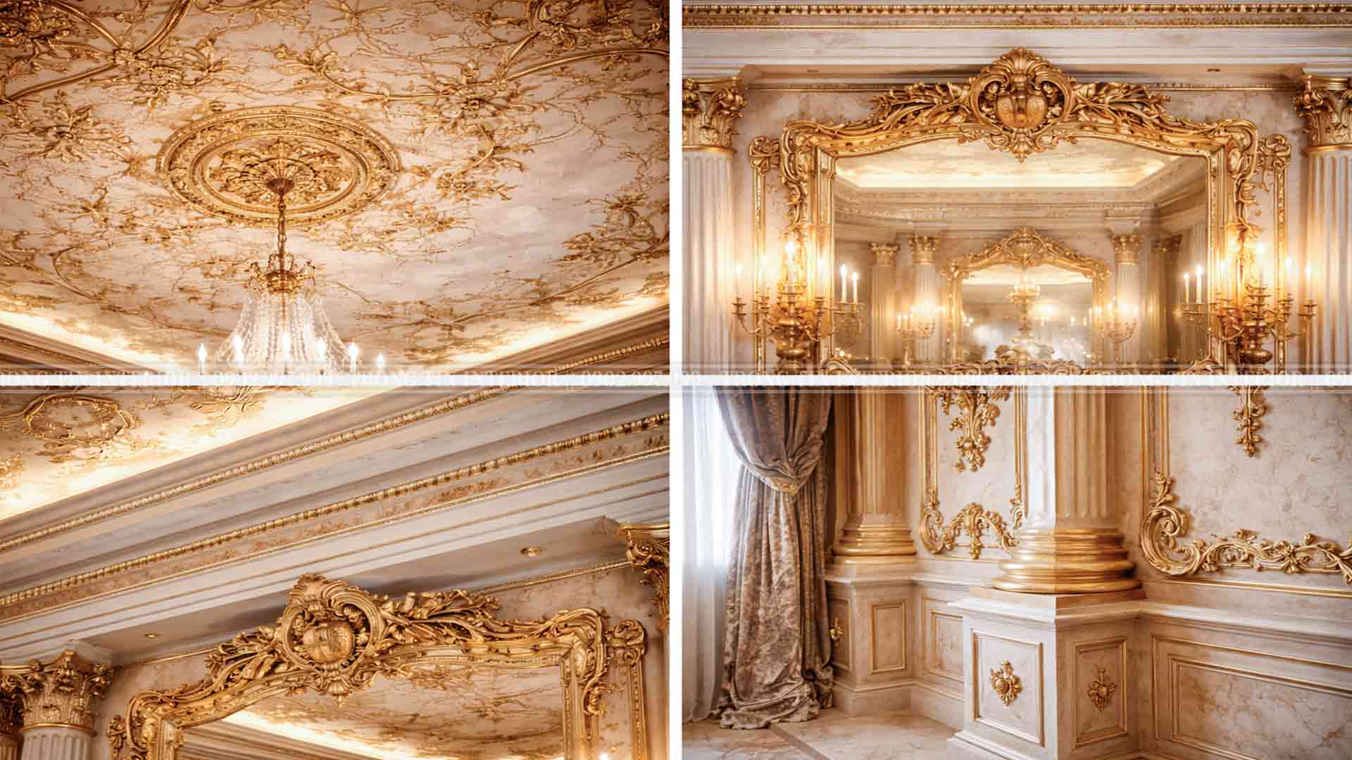 Hệ trần và cột trong không gian phòng ăn cổ điển Louis XIV