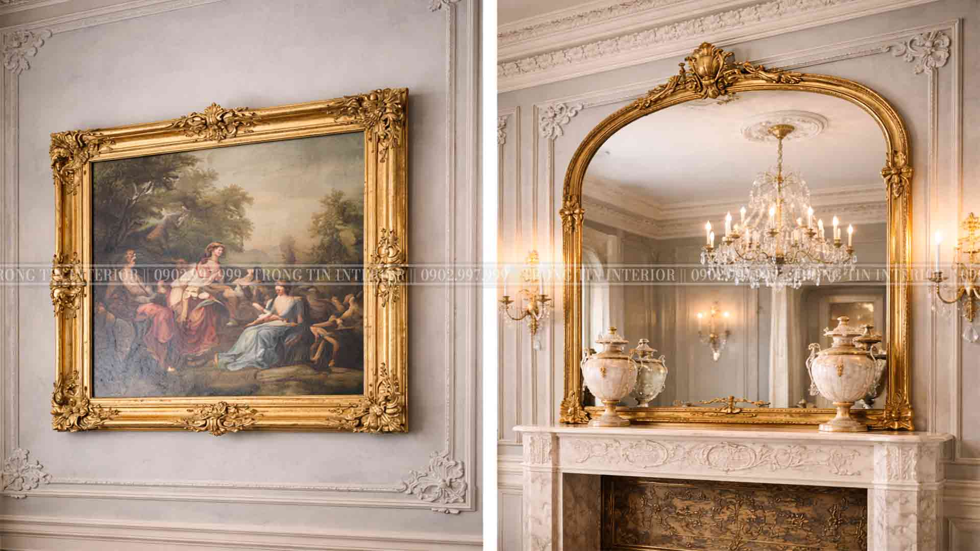 Hệ tranh cổ điển trang trí và Gương làm nổi bật không gian