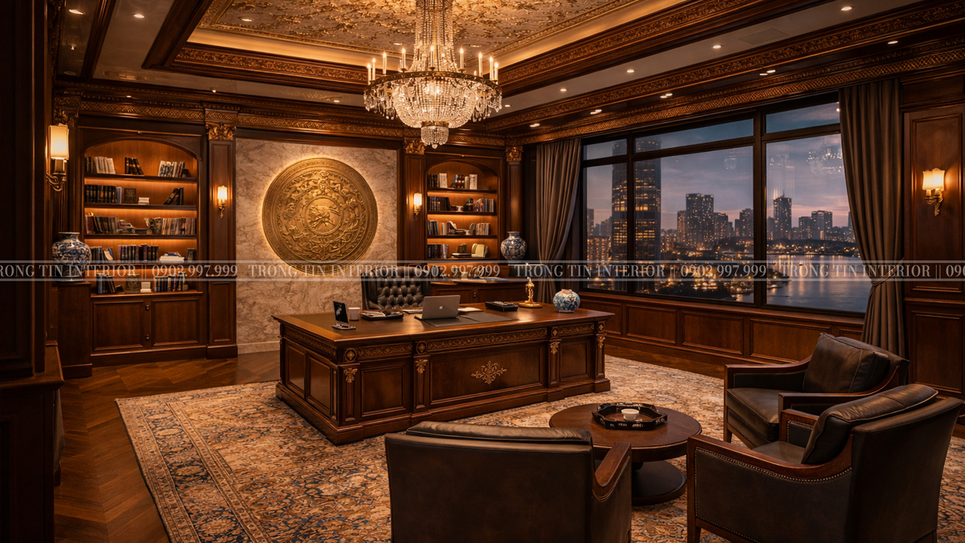 Hình ảnh thể hiện bố trí không gian ánh sáng trong phòng làm việc giúp trở nên sang trọng hơn
