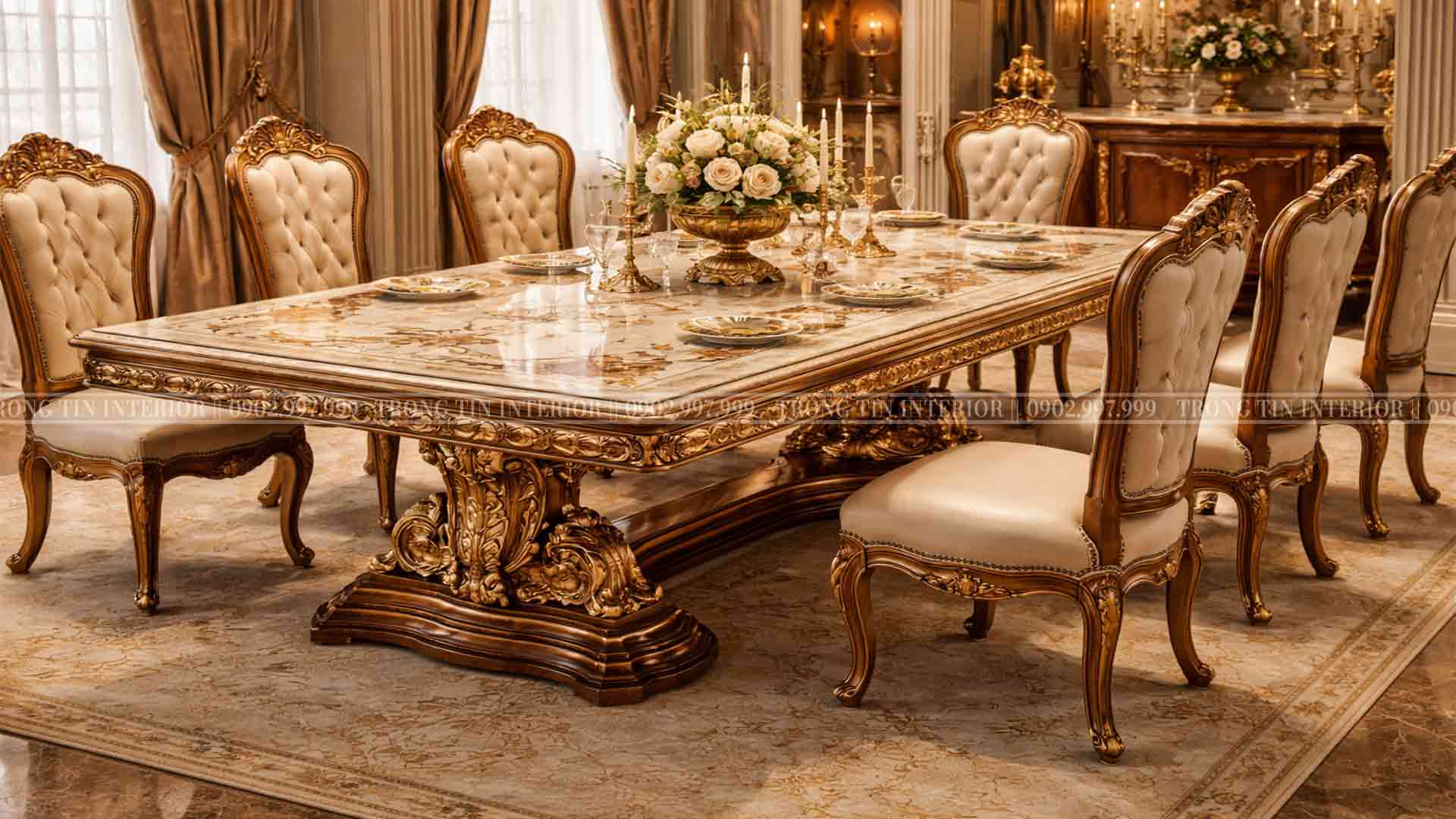 Hình ảnh sản phẩm bàn ăn theo phong cách Ý bàn chữ nhật bo tròn góc