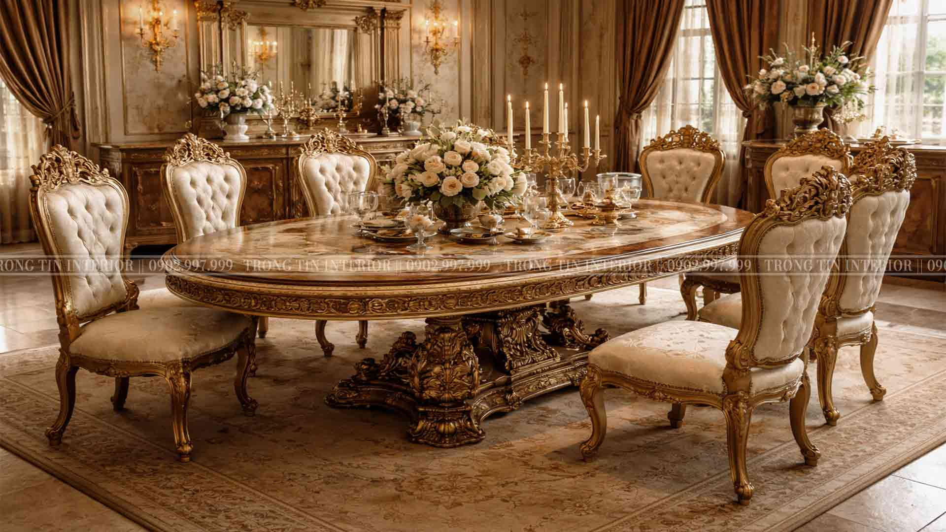 Hình ảnh sản phẩm bàn ăn theo phong cách Ý với kiểu dáng Oval