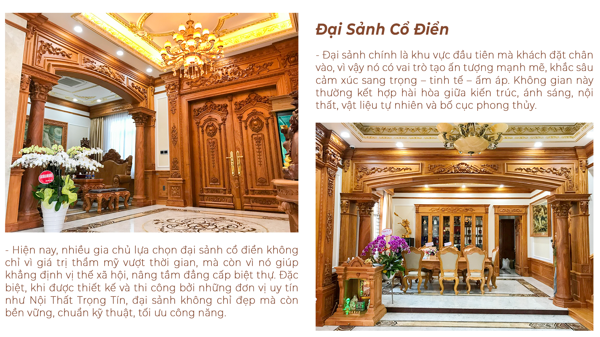 Hình ảnh sảnh cổ điển thực tế được thi công bởi đội ngũ Nội Thất Trọng Tín