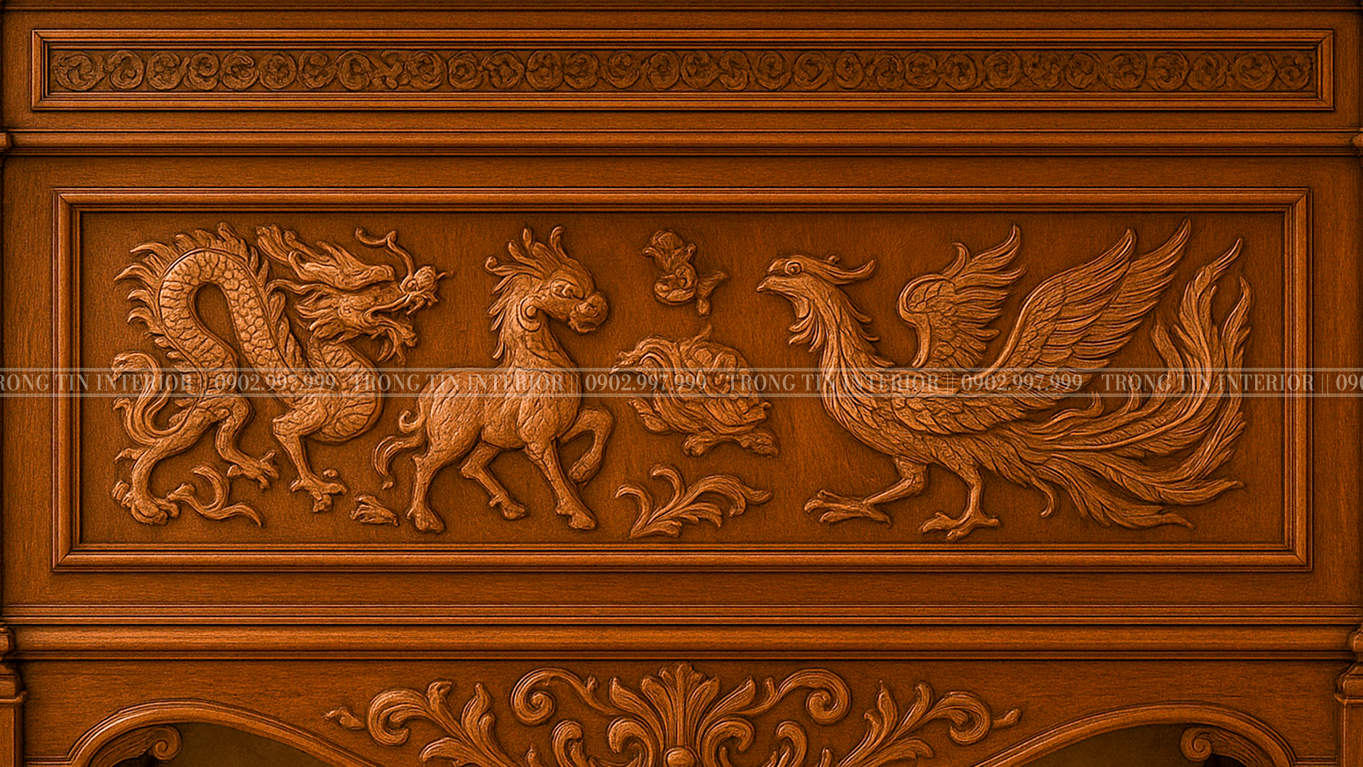 Hình ảnh Tứ Linh thường được dùng trong các phòng thờ cổ điển - Trọng Tín Interior