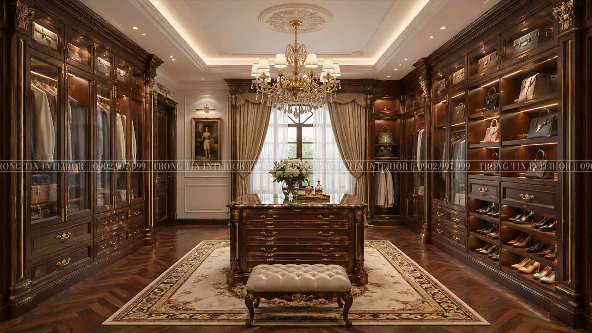 Không gian nội thất tủ quần áo theo phong cách cổ điển Châu Âu