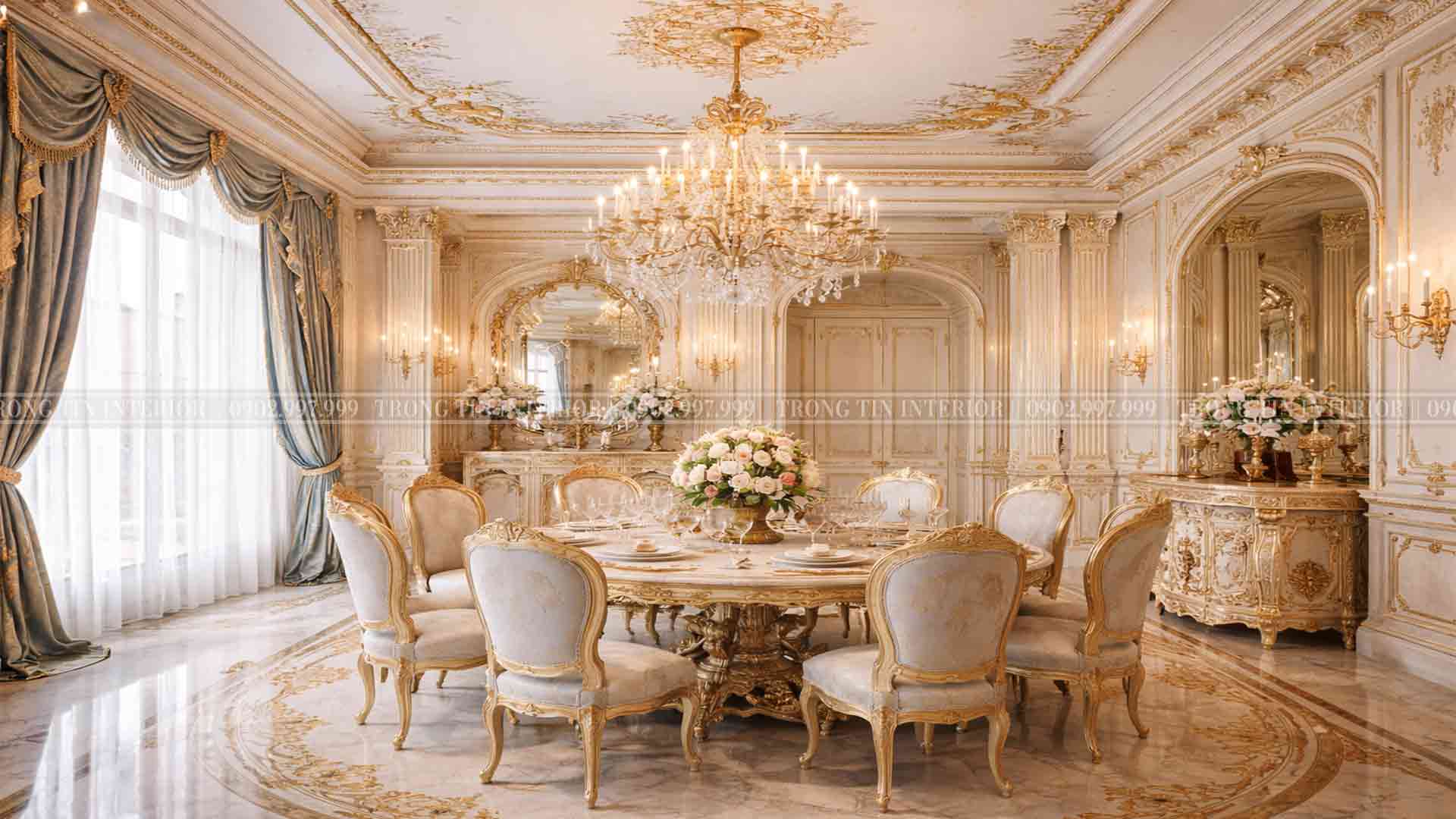 Không gian phòng ăn cổ điền phong cách Louis