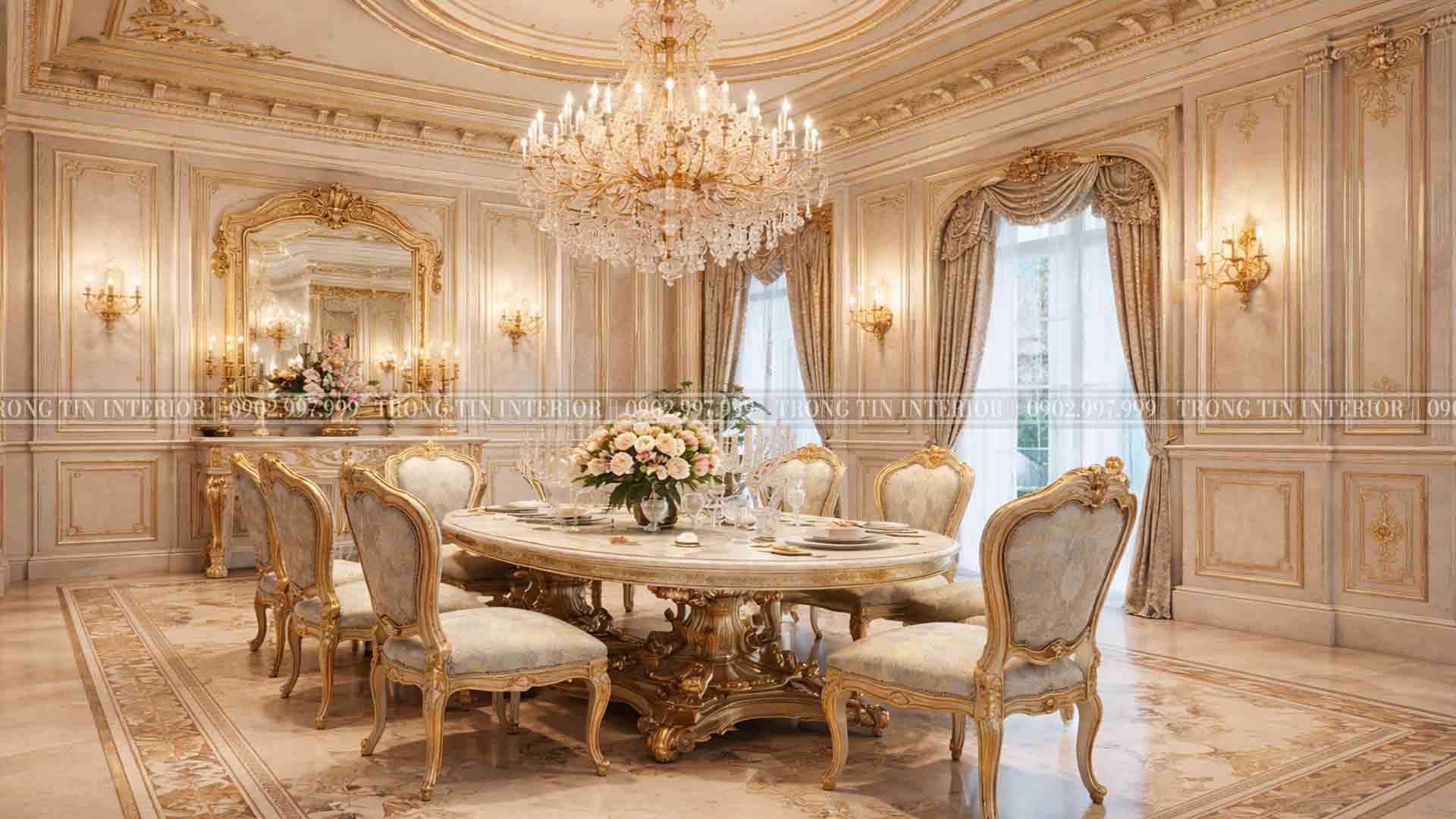 Không gian phòng ăn cổ điển theo phong cách Louis XVI