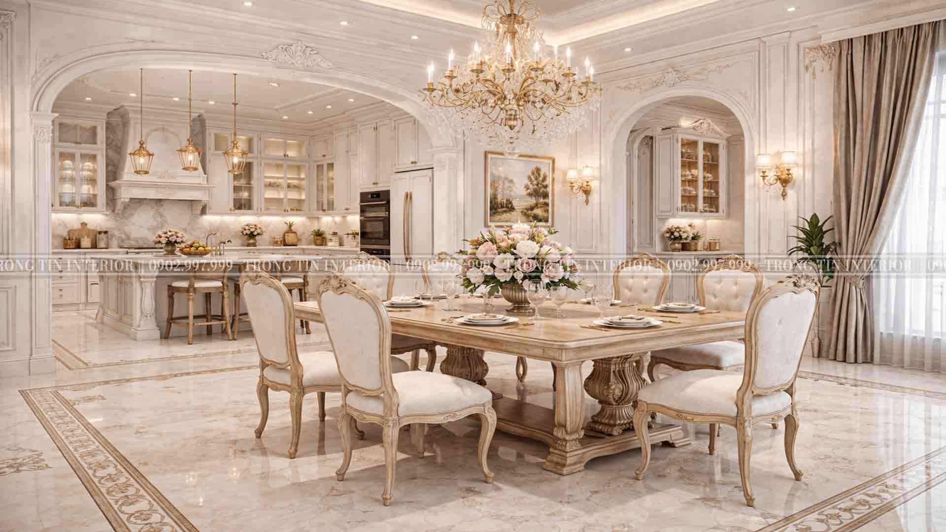 Không gian phòng ăn tân cổ điển theo phong cách louis