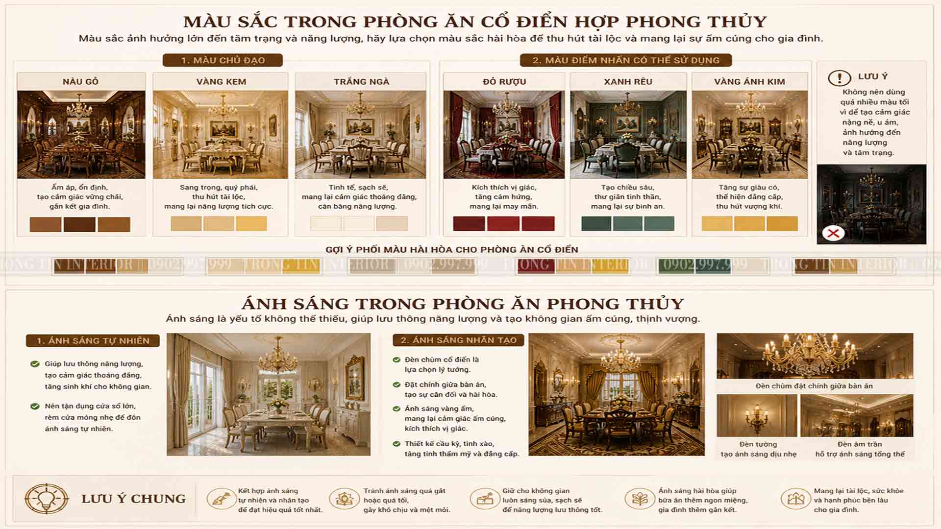 Màu săc và Ánh sáng trong phòng ăn cổ điển