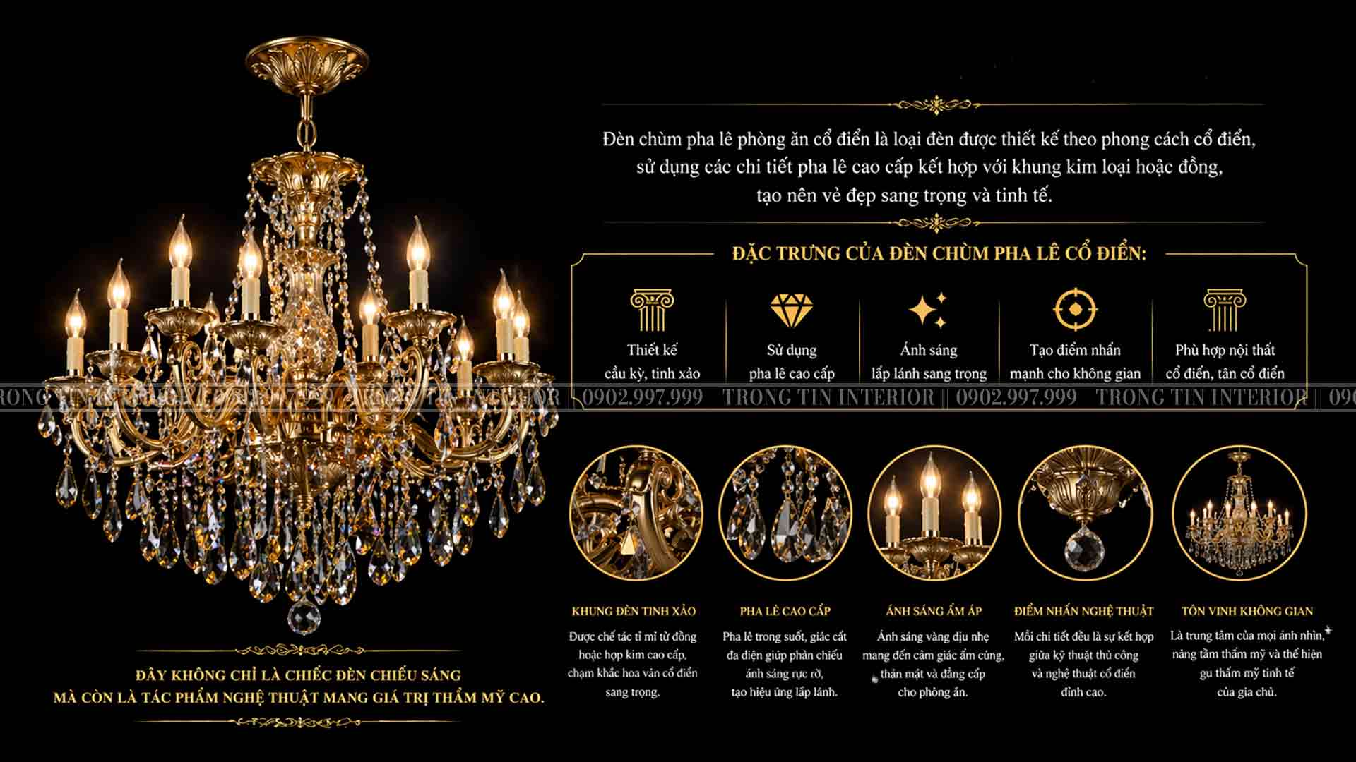 Đèn chùm pha lê trong không gian phòng ăn cổ điển