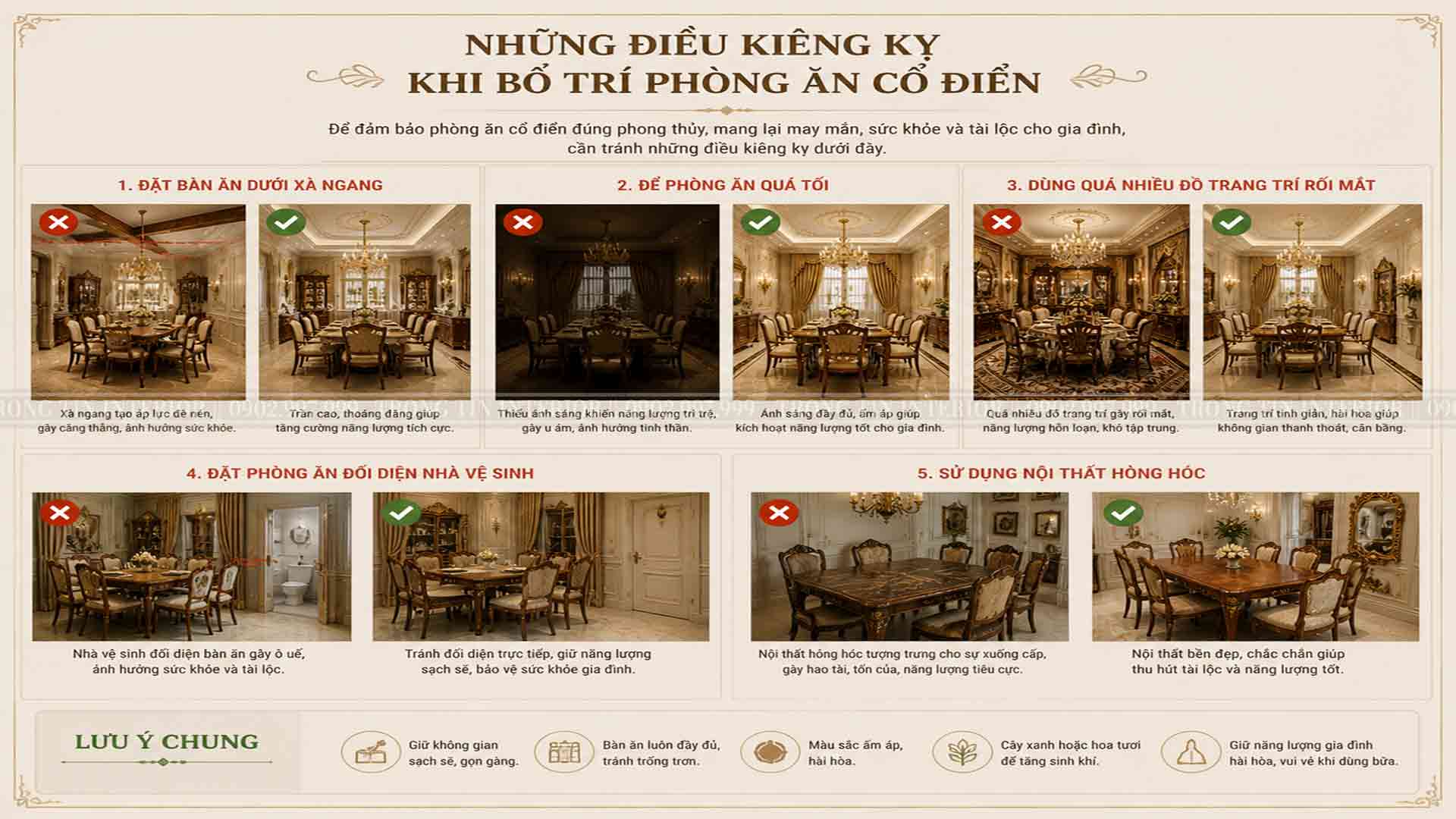 Những điều kiêng kỵ khi bố trí phòng ăn cổ điển