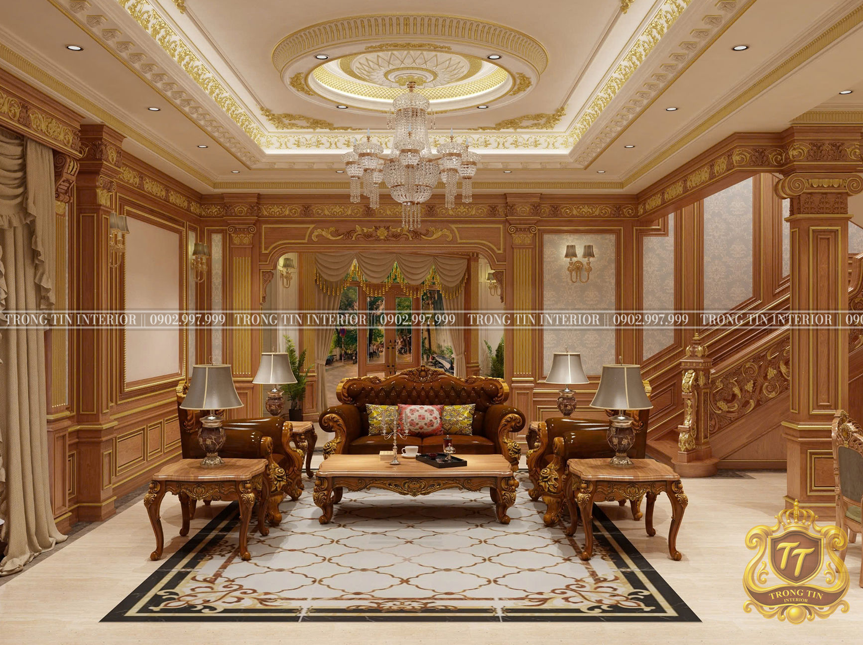 Tổng quan phòng khách được thiết kế Trần nhà và Phào Chỉ