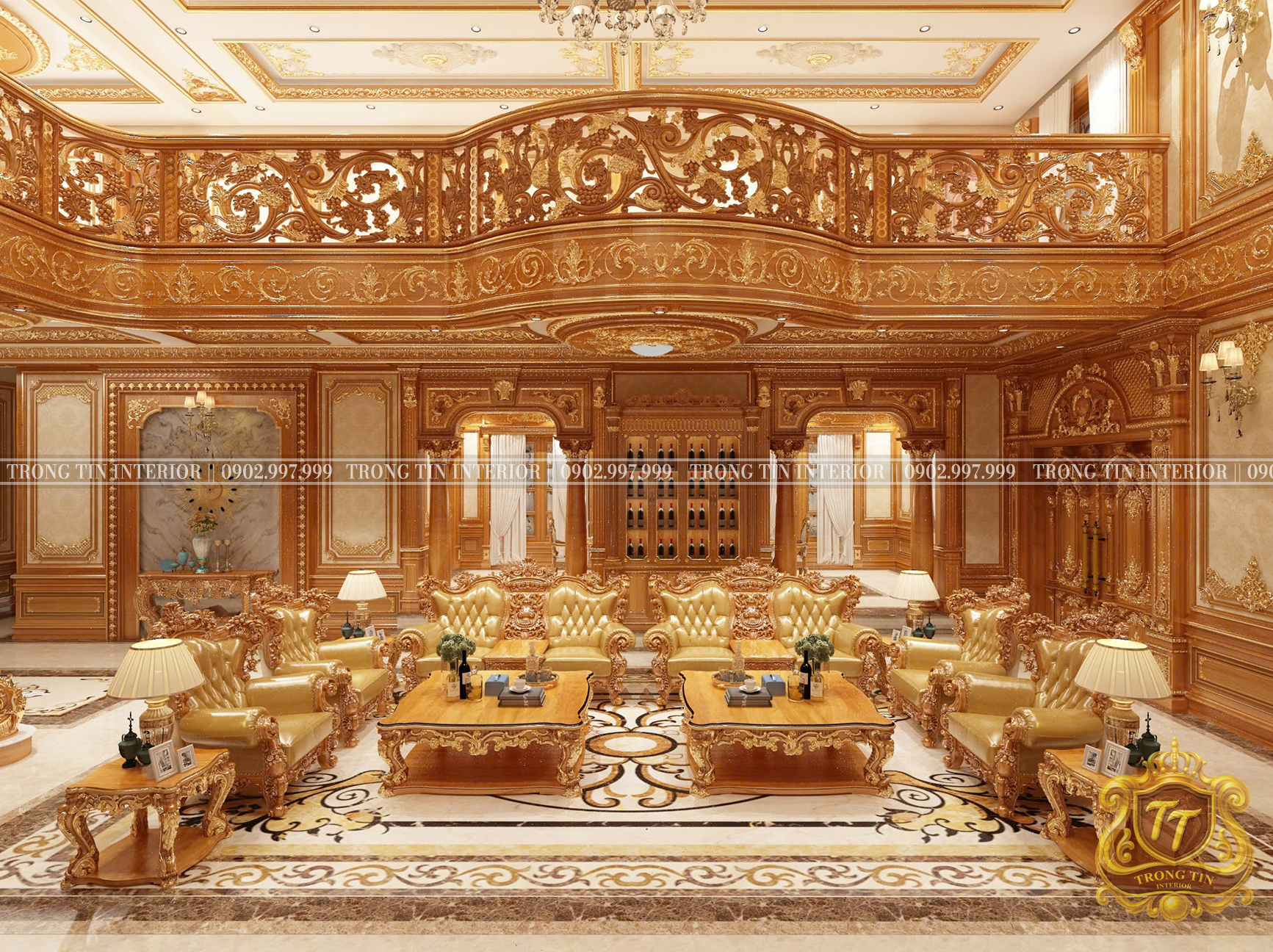 Tổng quan phòng khách cổ điển khi kết hợp Trần và Phào Chỉ - Trọng Tín Interior