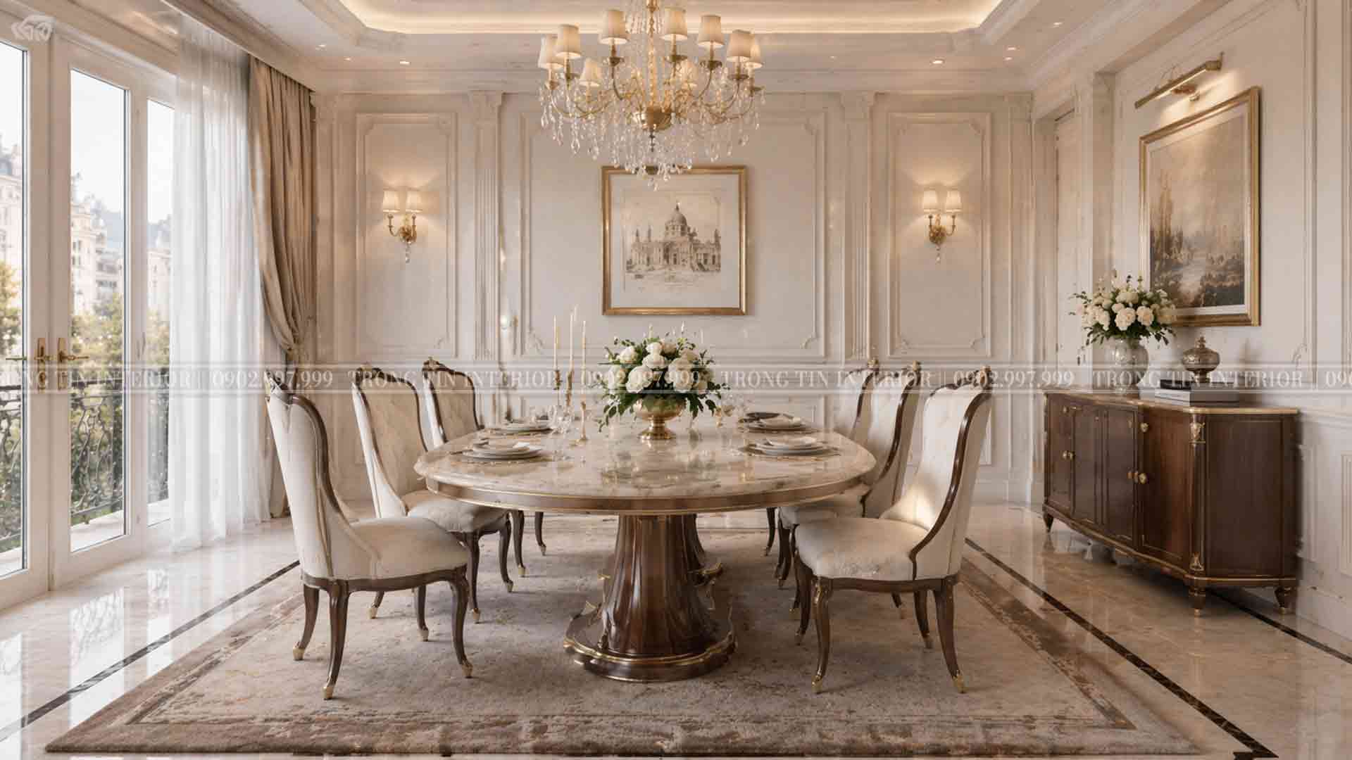 Phòng ăn cổ điển châu âu, tối giản nhưng sang trọng