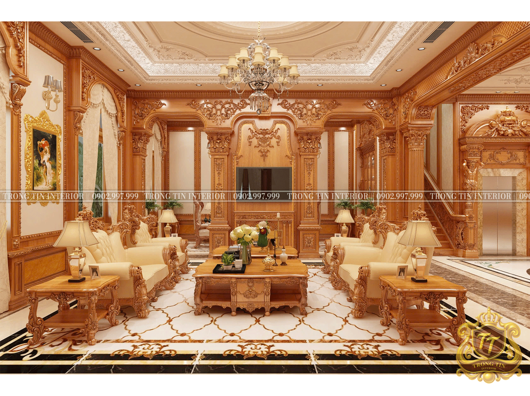 Phòng Khách Gỗ Cổ Điển Mẫu 5