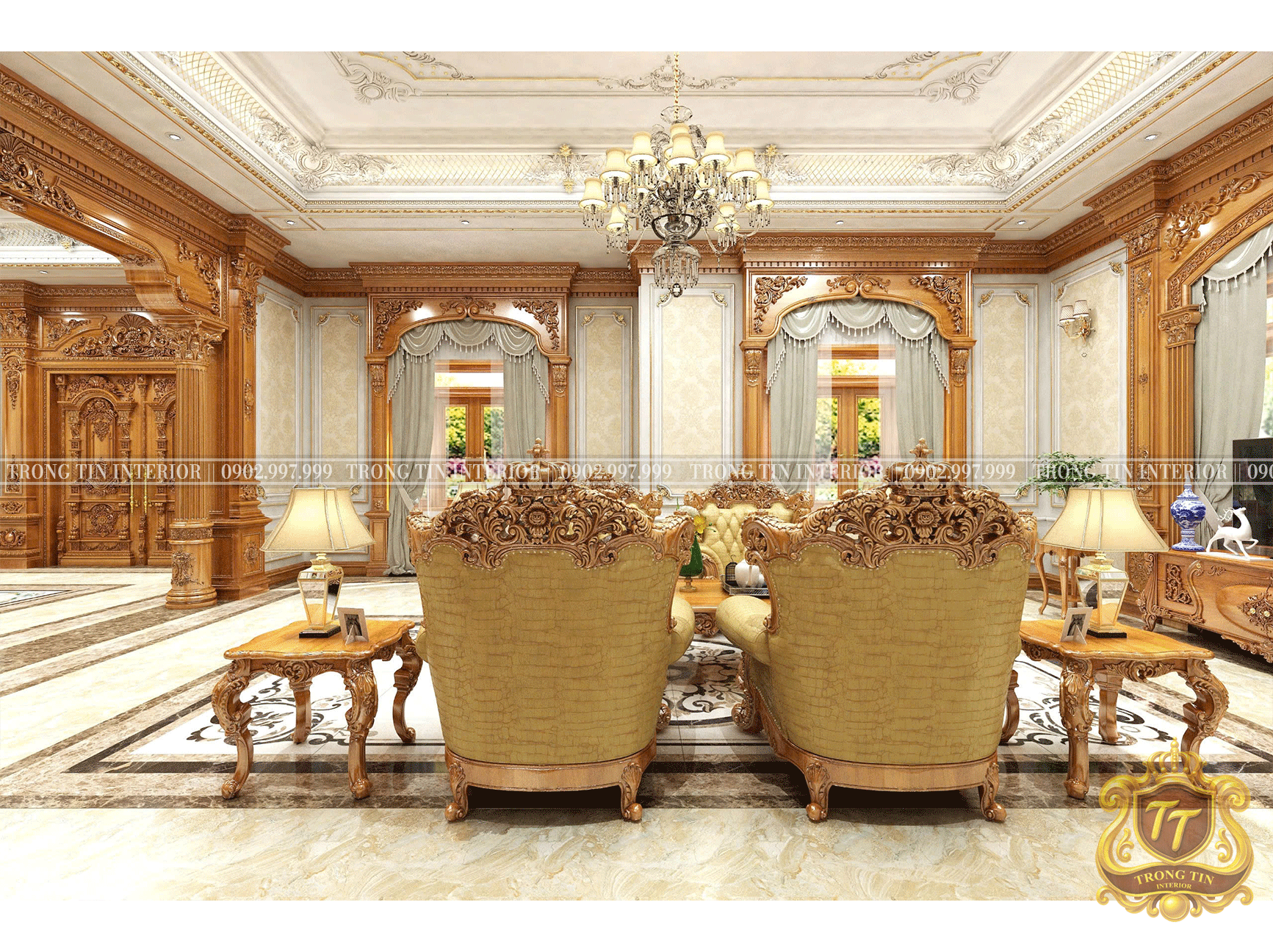 Phòng Khách Gỗ Cổ Điển Mẫu 1