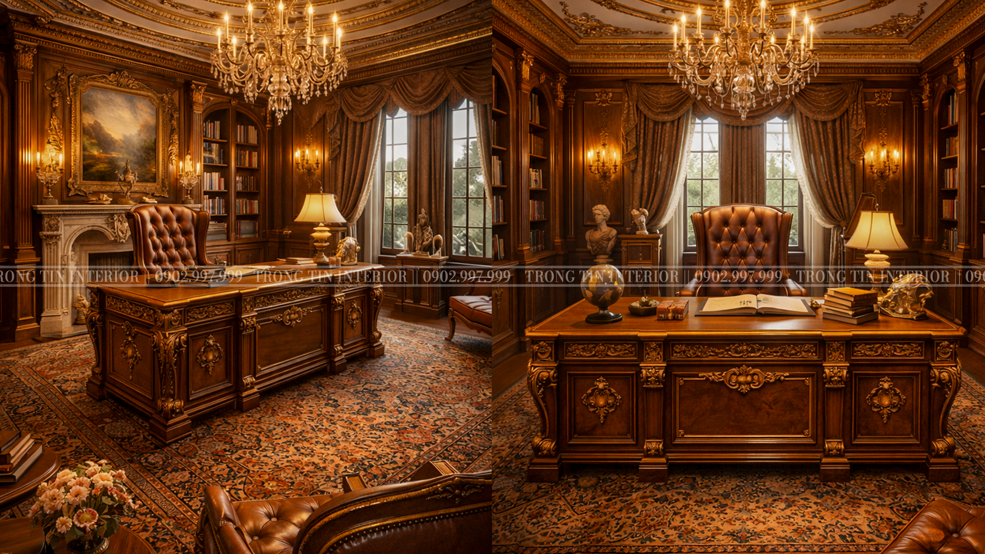 Phòng làm việc cổ điển mang phong cách trầm ấm