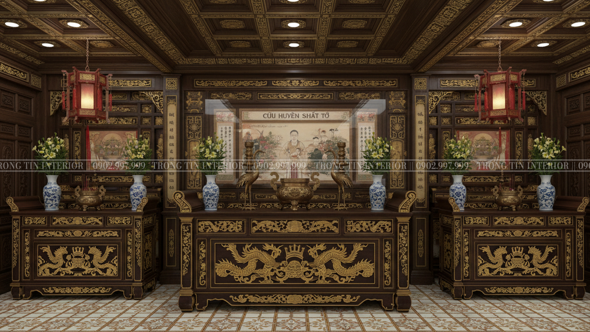 Phòng thờ cổ điển mang phong cách cổ xưa - Trọng Tín Interior