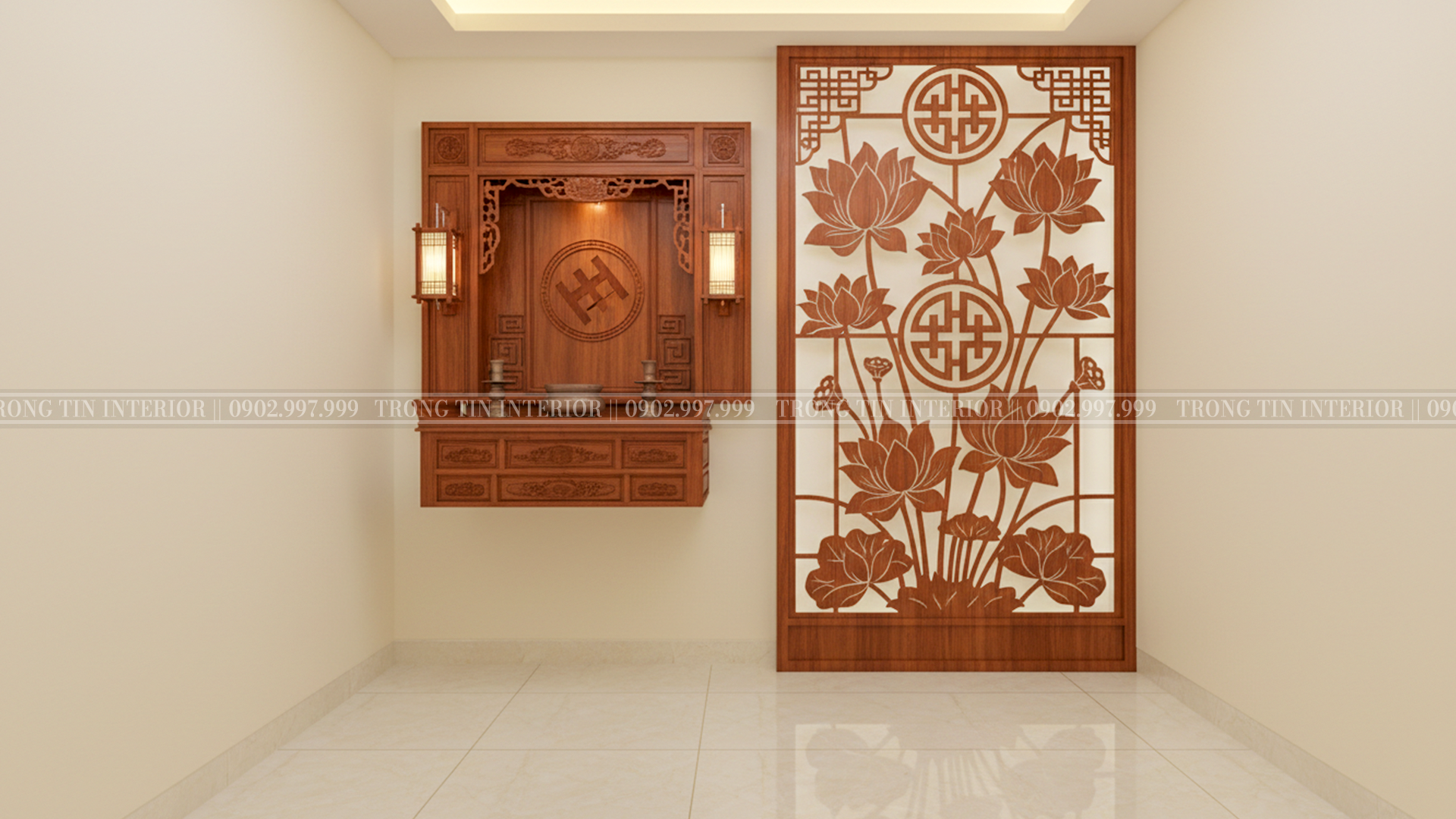 Phòng thờ cổ điển bằng gỗ gõ đỏ 1 - Trọng Tín Interior