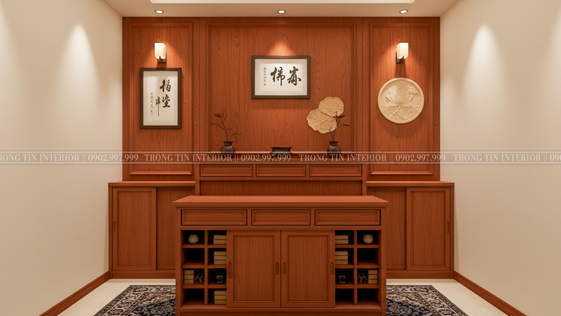 Phòng thờ cổ điển bằng gỗ gõ đỏ 2 - Trọng Tín Interior