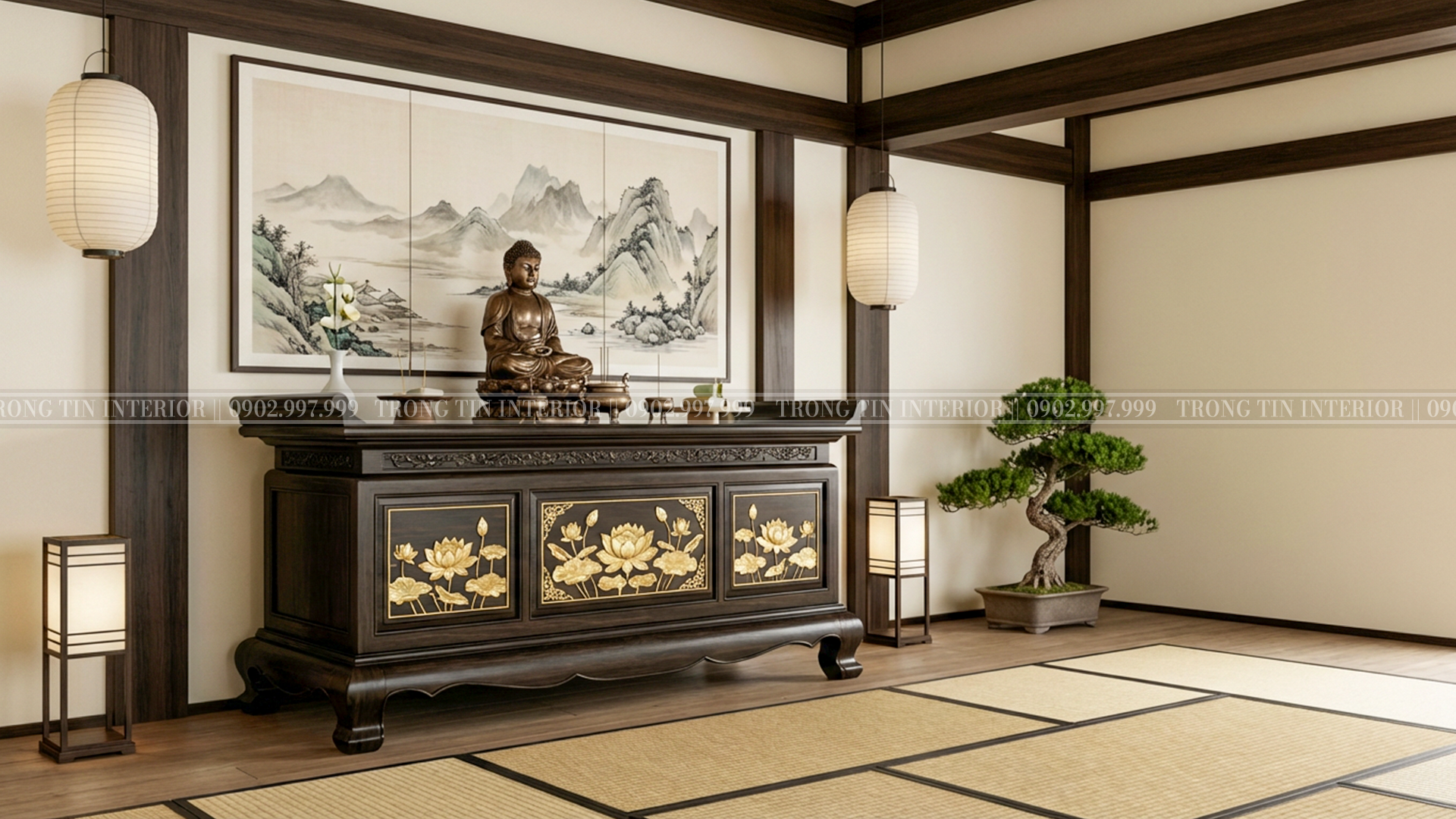 Phòng thờ cổ điển đơn giản - Trọng Tín Interior