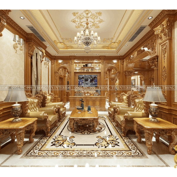 Phòng Khách Gỗ Cổ Điển Mẫu 13