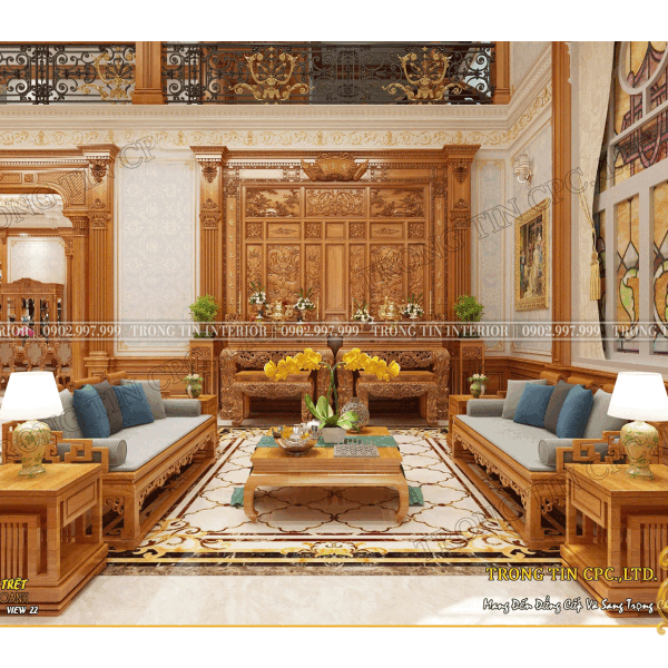 Phòng Khách Gỗ Cổ Điển Mẫu 14